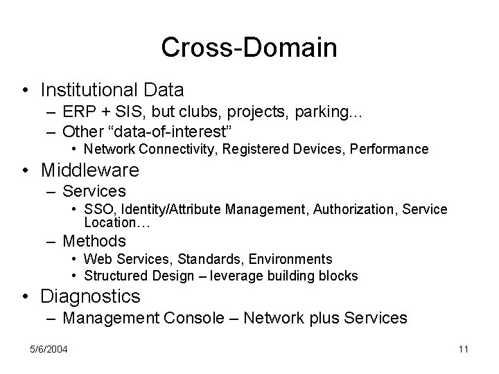 Cross-Domain • Institutional Data – ERP + SIS, but clubs, projects, parking. . .