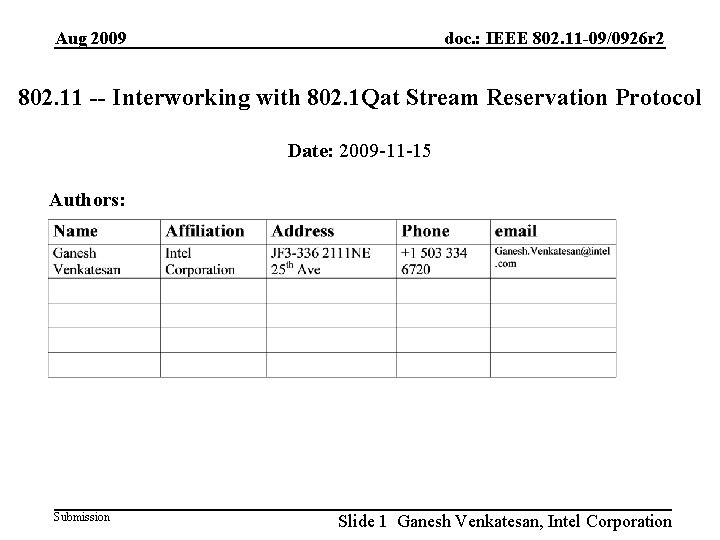 Aug 2009 doc. : IEEE 802. 11 -09/0926 r 2 802. 11 -- Interworking