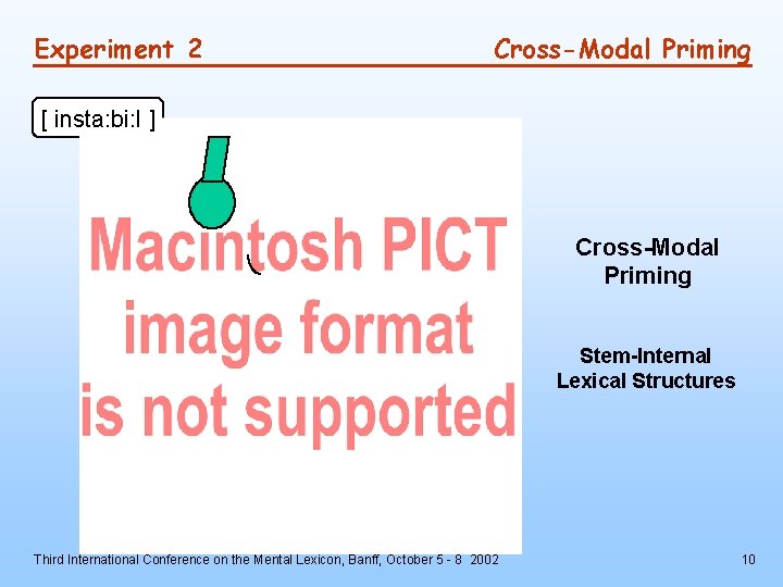 Experiment 2 Cross-Modal Priming [ insta: bi: l ] stabi l Cross-Modal Priming Stem-Internal