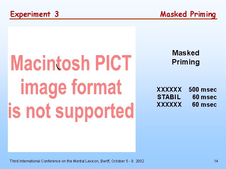 Experiment 3 Masked Priming stabi l XXXXXX STABI L XXXXXX Third International Conference on