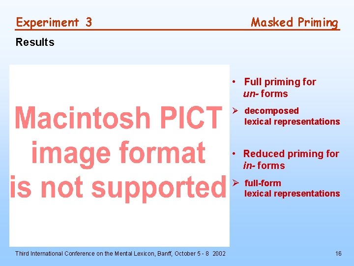 Experiment 3 Masked Priming Results • Full priming for un- forms Ø decomposed lexical
