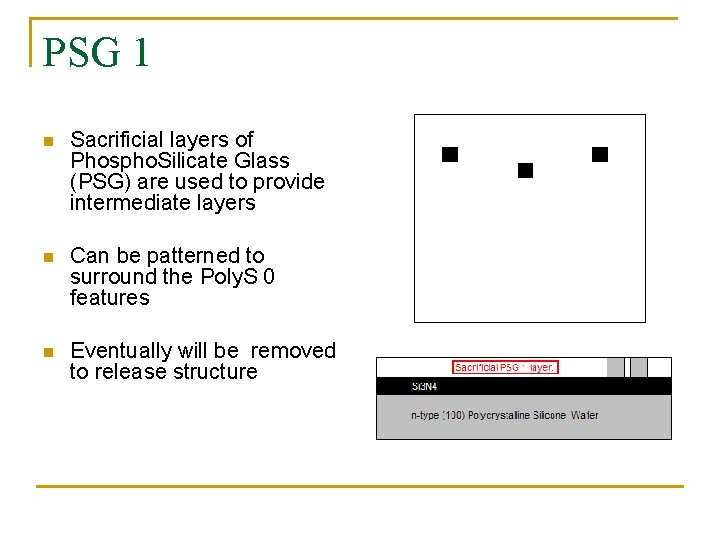 PSG 1 n Sacrificial layers of Phospho. Silicate Glass (PSG) are used to provide PSG 1 n Sacrificial layers of Phospho. Silicate Glass (PSG) are used to provide