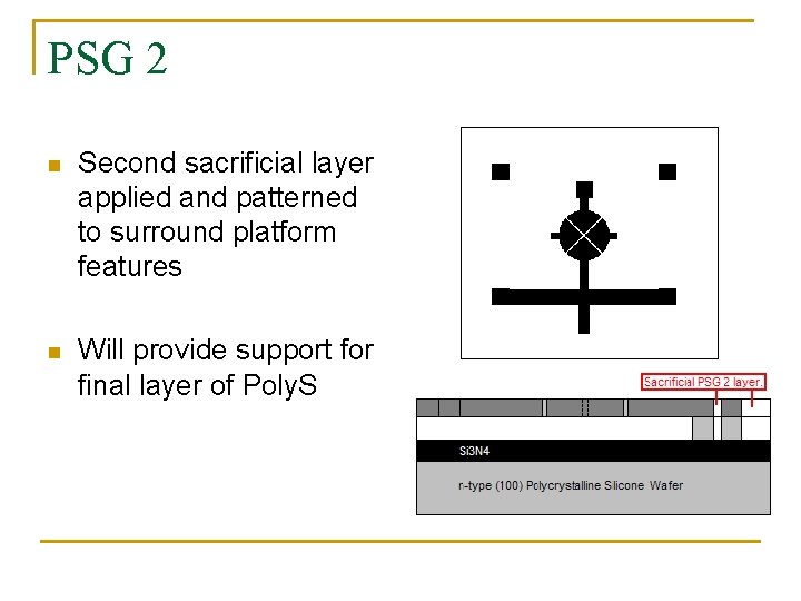 PSG 2 n Second sacrificial layer applied and patterned to surround platform features n PSG 2 n Second sacrificial layer applied and patterned to surround platform features n