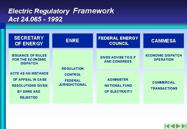 Electric Regulatory Framework Act 24. 065 - 1992 SECRETARY OF ENERGY ENRE ISSUANCE OF