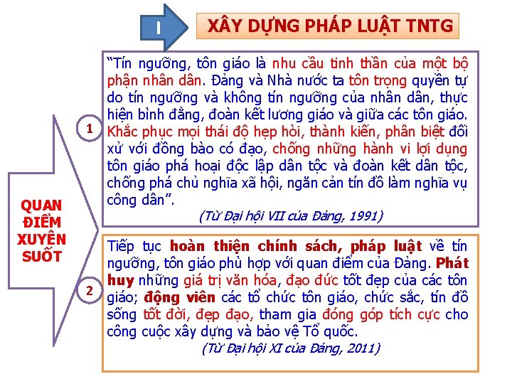 I 1 QUAN ĐIỂM XUYÊN SUỐT 2 X Y DỰNG PHÁP LUẬT TNTG “Tín