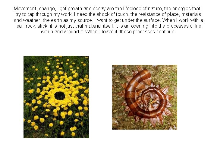 Movement, change, light growth and decay are the lifeblood of nature, the energies that