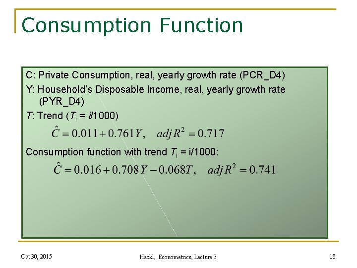 Consumption Function C: Private Consumption, real, yearly growth rate (PCR_D 4) Y: Household’s Disposable