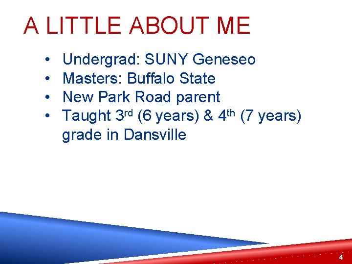 A LITTLE ABOUT ME • • Undergrad: SUNY Geneseo Masters: Buffalo State New Park