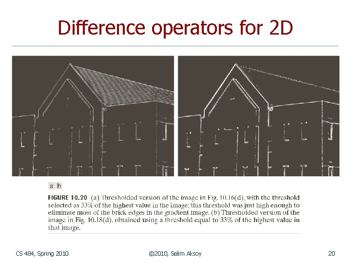 Difference operators for 2 D CS 484, Spring 2010 © 2010, Selim Aksoy 20