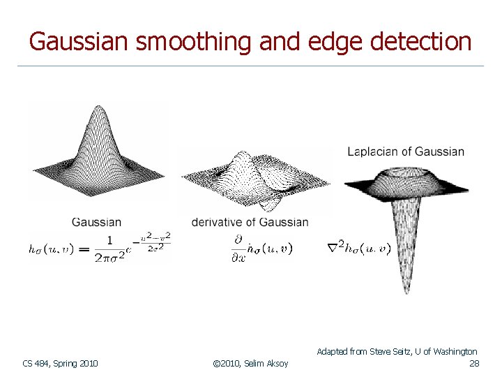 Gaussian smoothing and edge detection CS 484, Spring 2010 © 2010, Selim Aksoy Adapted