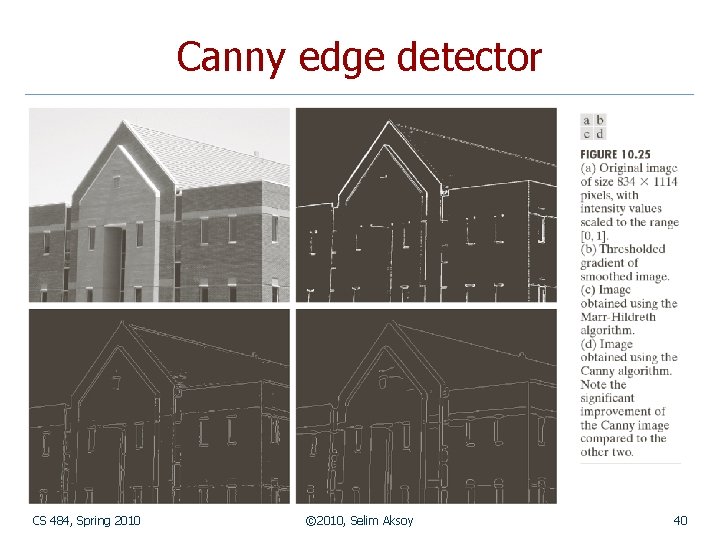 Canny edge detector CS 484, Spring 2010 © 2010, Selim Aksoy 40 