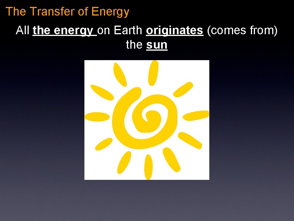 The Transfer of Energy All the energy on Earth originates (comes from) the sun