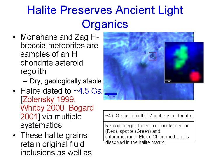 Halite Preserves Ancient Light Organics • Monahans and Zag Hbreccia meteorites are samples of