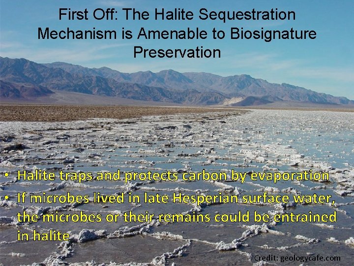 First Off: The Halite Sequestration Mechanism is Amenable to Biosignature Preservation • Halite traps