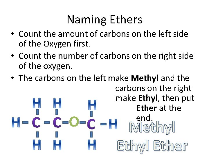 Naming Ethers • Count the amount of carbons on the left side of the