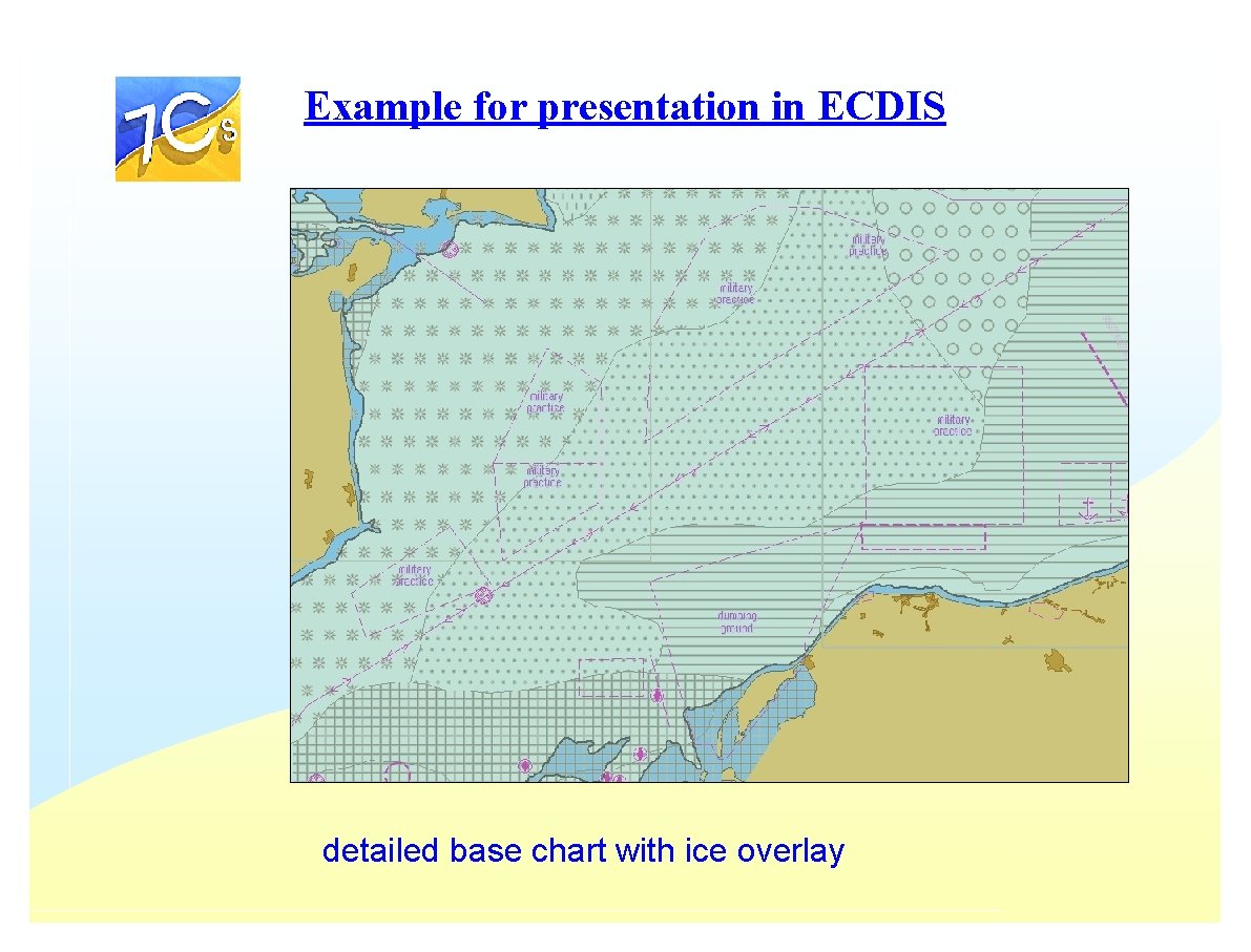 Example for presentation in ECDIS detailed base chart with ice overlay Example for presentation in ECDIS detailed base chart with ice overlay