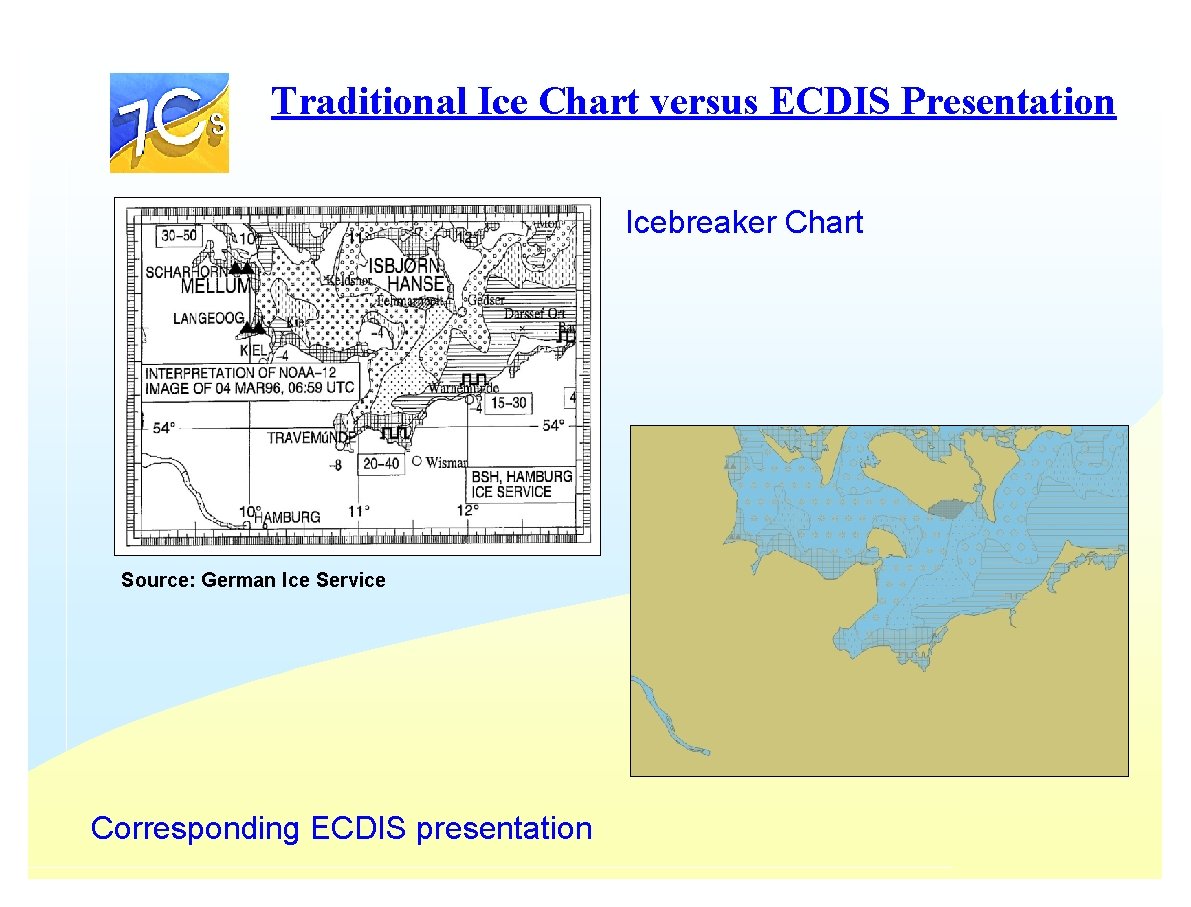 Traditional Ice Chart versus ECDIS Presentation Icebreaker Chart Source: German Ice Service Corresponding ECDIS Traditional Ice Chart versus ECDIS Presentation Icebreaker Chart Source: German Ice Service Corresponding ECDIS
