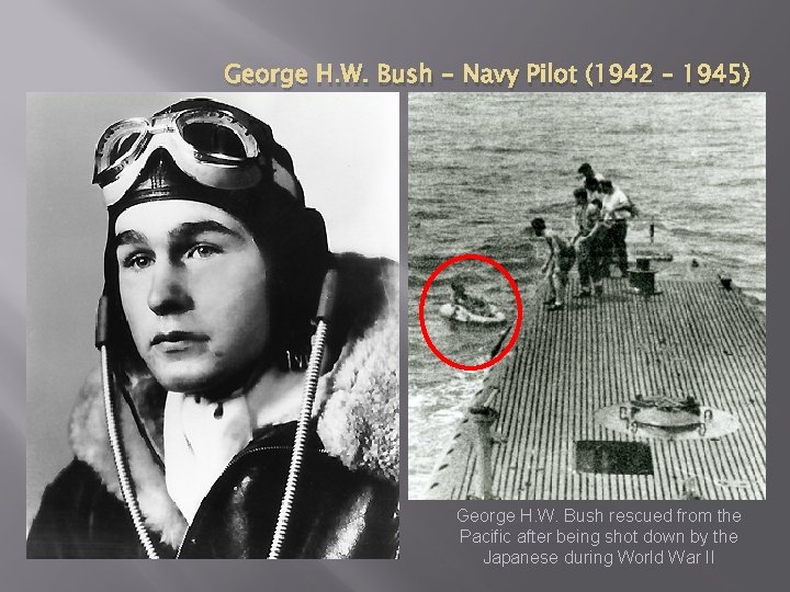 George H. W. Bush - Navy Pilot (1942 – 1945) George H. W. Bush