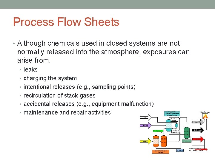Process Flow Sheets • Although chemicals used in closed systems are not normally released Process Flow Sheets • Although chemicals used in closed systems are not normally released