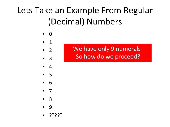 Lets Take an Example From Regular (Decimal) Numbers • • • 0 1 2