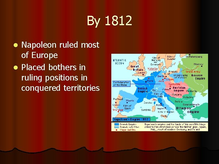 By 1812 Napoleon ruled most of Europe l Placed bothers in ruling positions in