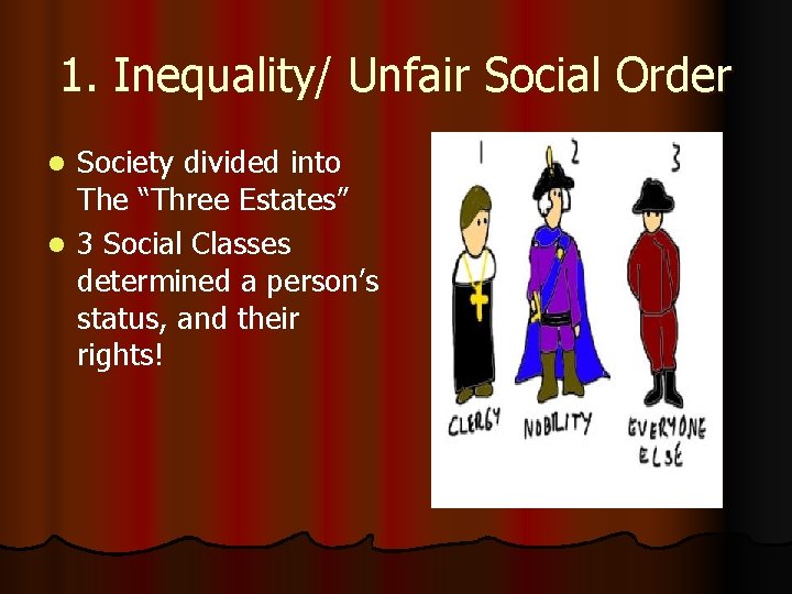 1. Inequality/ Unfair Social Order Society divided into The “Three Estates” l 3 Social