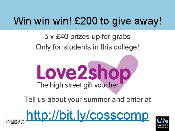 Win win! £ 200 to give away! 5 x £ 40 prizes up for