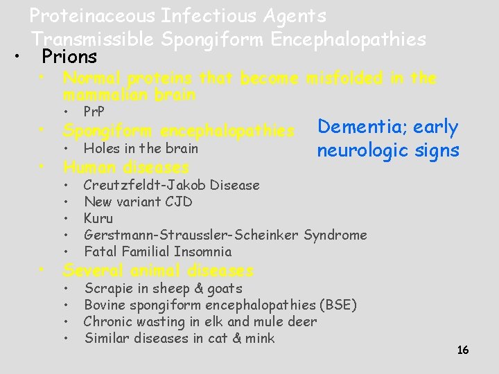 Proteinaceous Infectious Agents Transmissible Spongiform Encephalopathies • Prions • • Normal proteins that become Proteinaceous Infectious Agents Transmissible Spongiform Encephalopathies • Prions • • Normal proteins that become