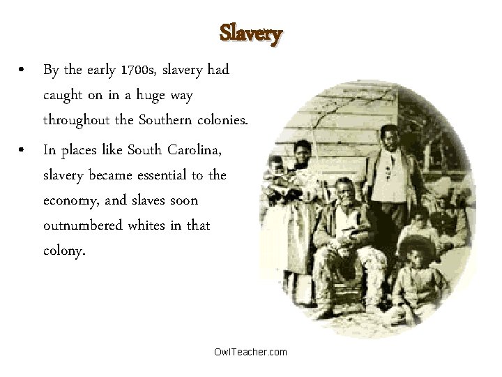 Slavery • By the early 1700 s, slavery had caught on in a huge