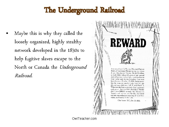 The Underground Railroad • Maybe this is why they called the loosely organized, highly