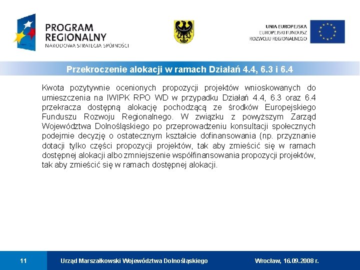Przekroczenie alokacji w ramach Działań 4. 4, 6. 3 i 6. 4 Kwota pozytywnie