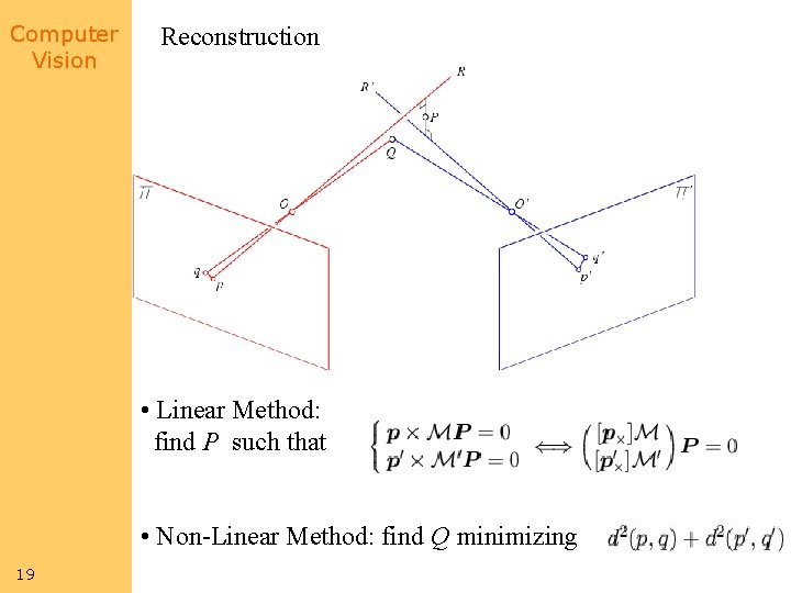 Computer Vision Reconstruction • Linear Method: find P such that • Non-Linear Method: find
