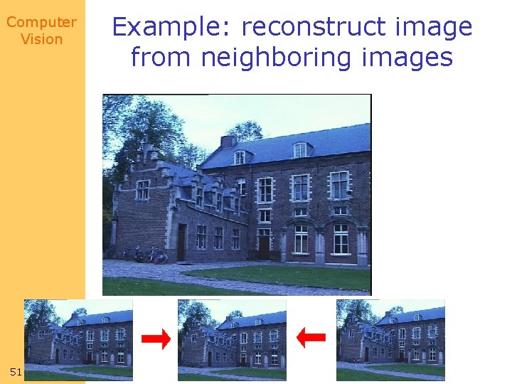 Computer Vision 51 Example: reconstruct image from neighboring images 