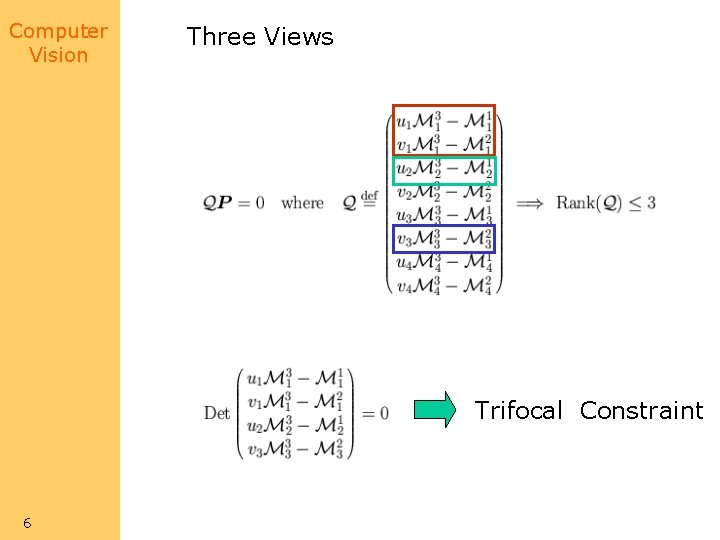 Computer Vision Three Views Trifocal Constraint 6 