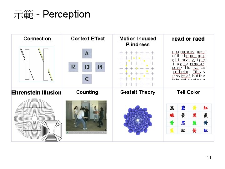 示範 - Perception Connection Context Effect Motion Induced Blindness read or raed Ehrenstein Illusion