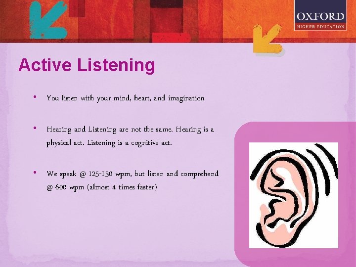 Active Listening • You listen with your mind, heart, and imagination • Hearing and