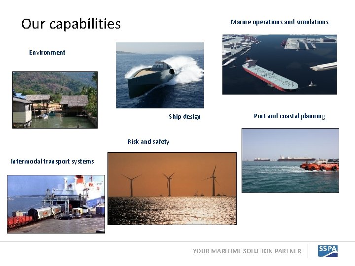 Our capabilities Marine operations and simulations Environment Ship design Port and coastal planning Risk