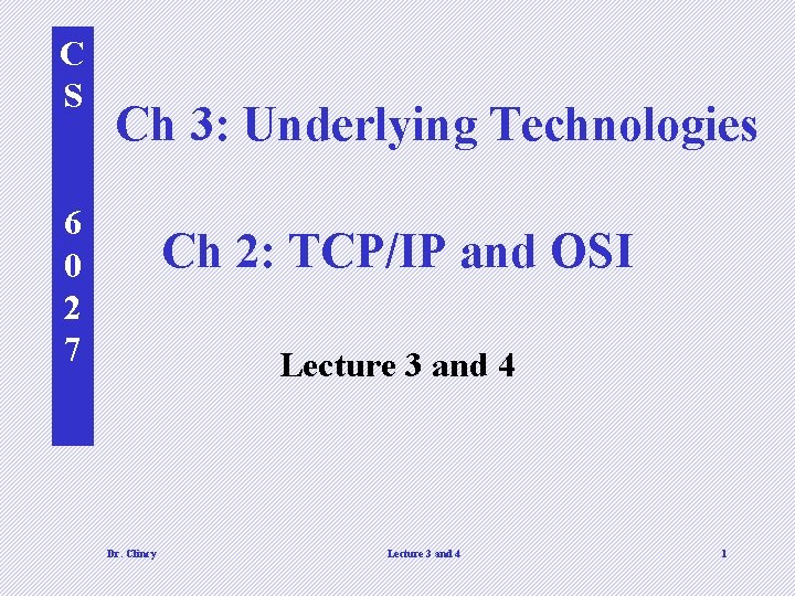 C S Ch 3: Underlying Technologies 6 0 2 7 Ch 2: TCP/IP and