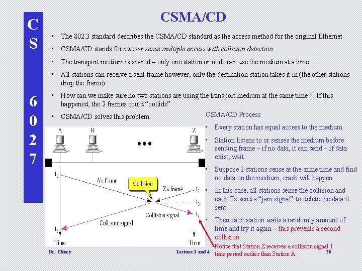 C S CSMA/CD • The 802. 3 standard describes the CSMA/CD standard as the