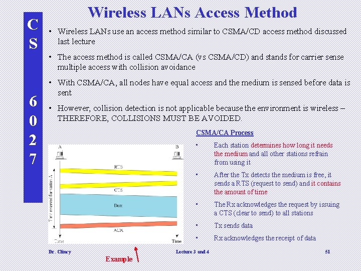 C S 6 0 2 7 Wireless LANs Access Method • Wireless LANs use