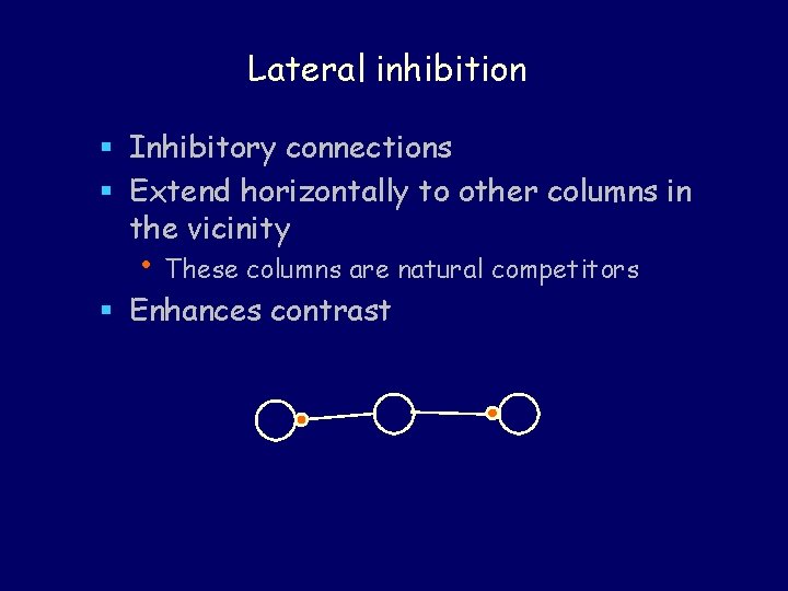Lateral inhibition § Inhibitory connections § Extend horizontally to other columns in the vicinity