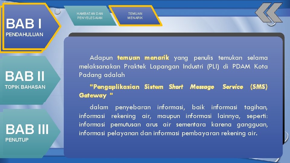 BAB I HAMBATAN DAN PENYELESAIAN TEMUAN MENARIK PENDAHULUAN BAB II TOPIK BAHASAN BAB III