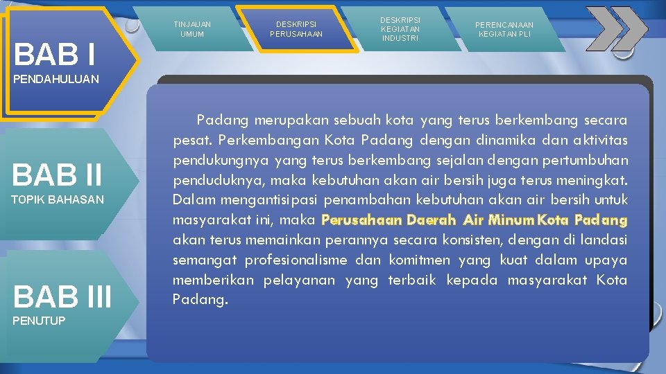 BAB I TINJAUAN UMUM DESKRIPSI PERUSAHAAN DESKRIPSI KEGIATAN INDUSTRI PERENCANAAN KEGIATAN PLI PENDAHULUAN BAB