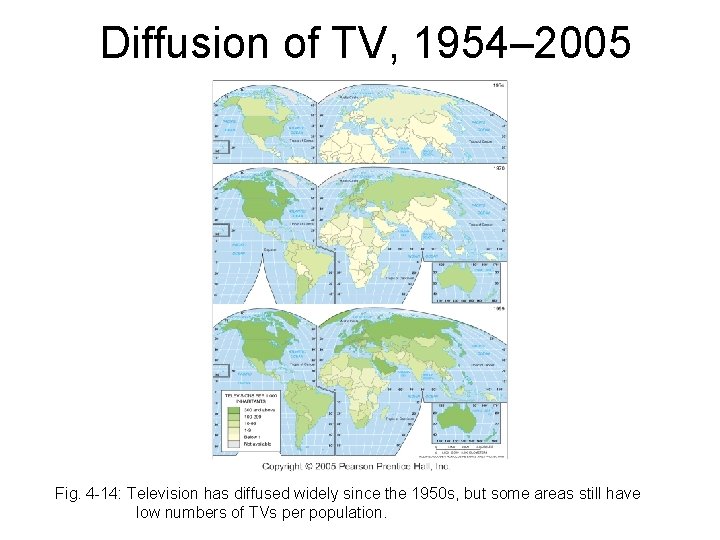 Diffusion of TV, 1954– 2005 Fig. 4 -14: Television has diffused widely since the