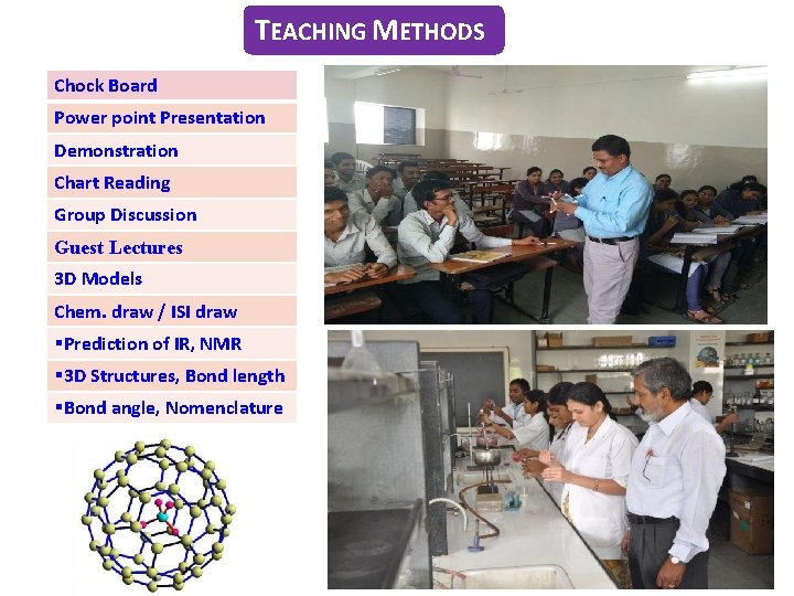 TEACHING METHODS Chock Board Power point Presentation Demonstration Chart Reading Group Discussion Guest Lectures