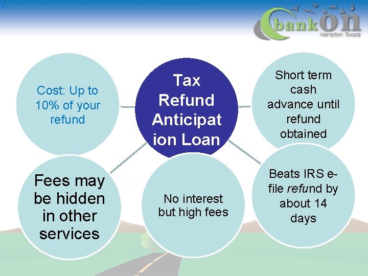 . Cost: Up to 10% of your refund Fees may be hidden in other