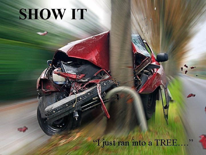 SHOW IT “I just ran into a TREE…. ” 