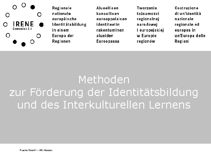 Methoden zur Förderung der Identitätsbildung und des Interkulturellen Lernens Frauke Roeckl – Af. L