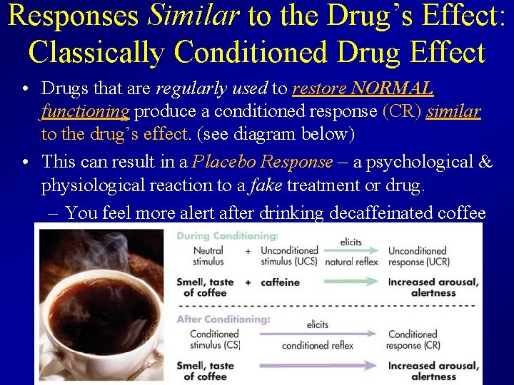 Responses Similar to the Drug’s Effect: Classically Conditioned Drug Effect • Drugs that are