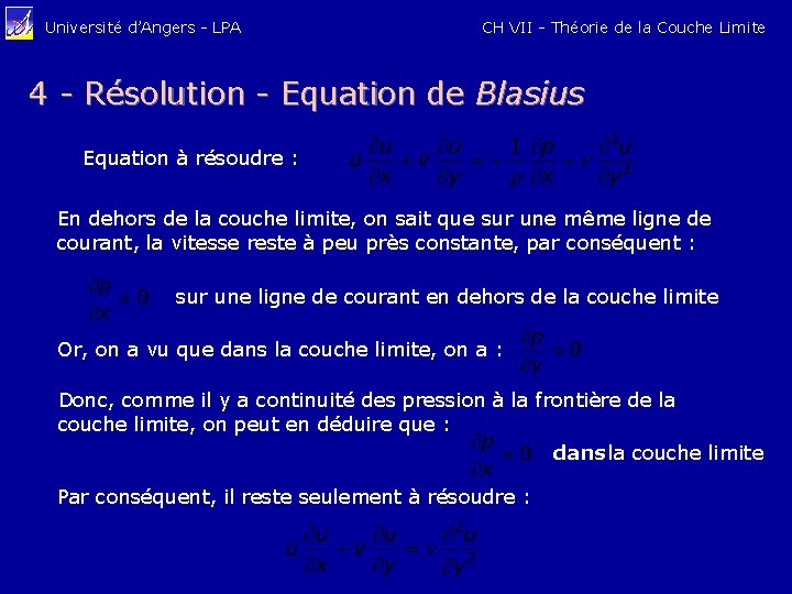 Université d’Angers - LPA CH VII - Théorie de la Couche Limite 4 -